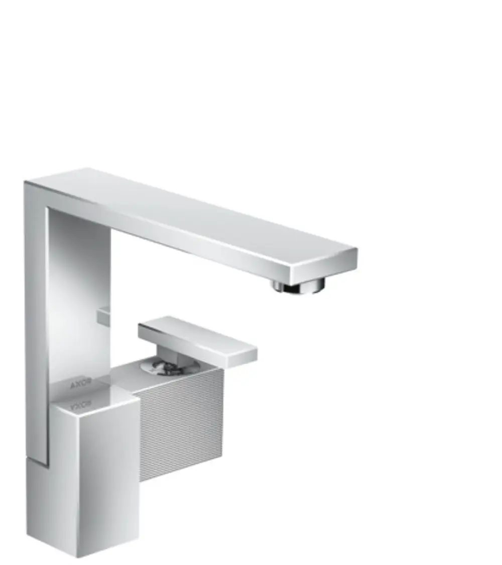 Einhebel-Waschtischmischer von AXOR in Chrom-Finish. Mit quadratischer Form und integrierter Push-Open Ablaufgarnitur.